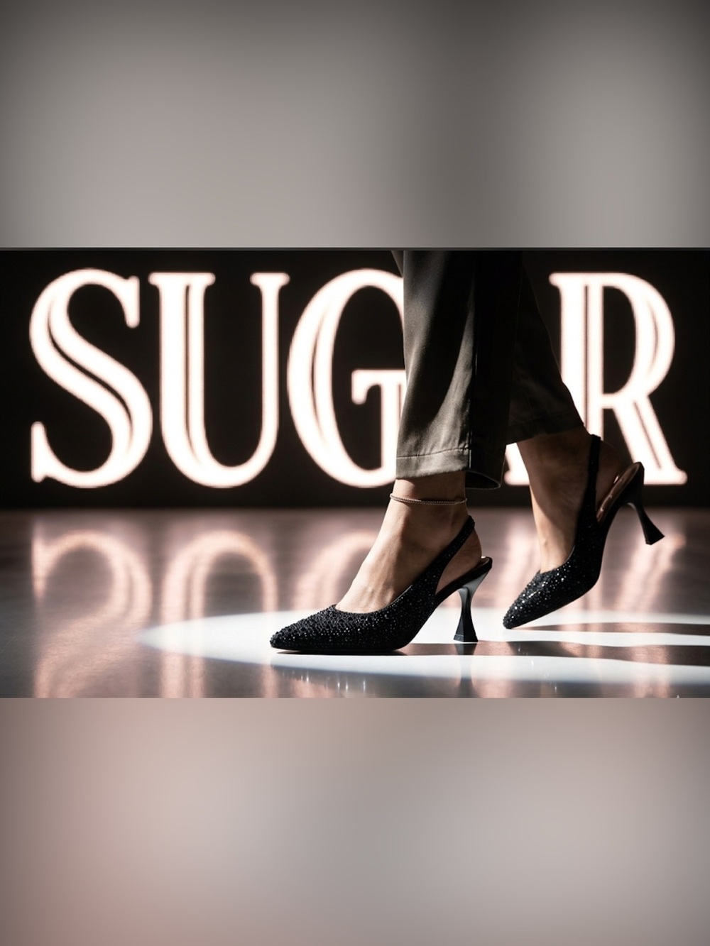 New Sugar designer bling sling back black heels sz 7.5 display